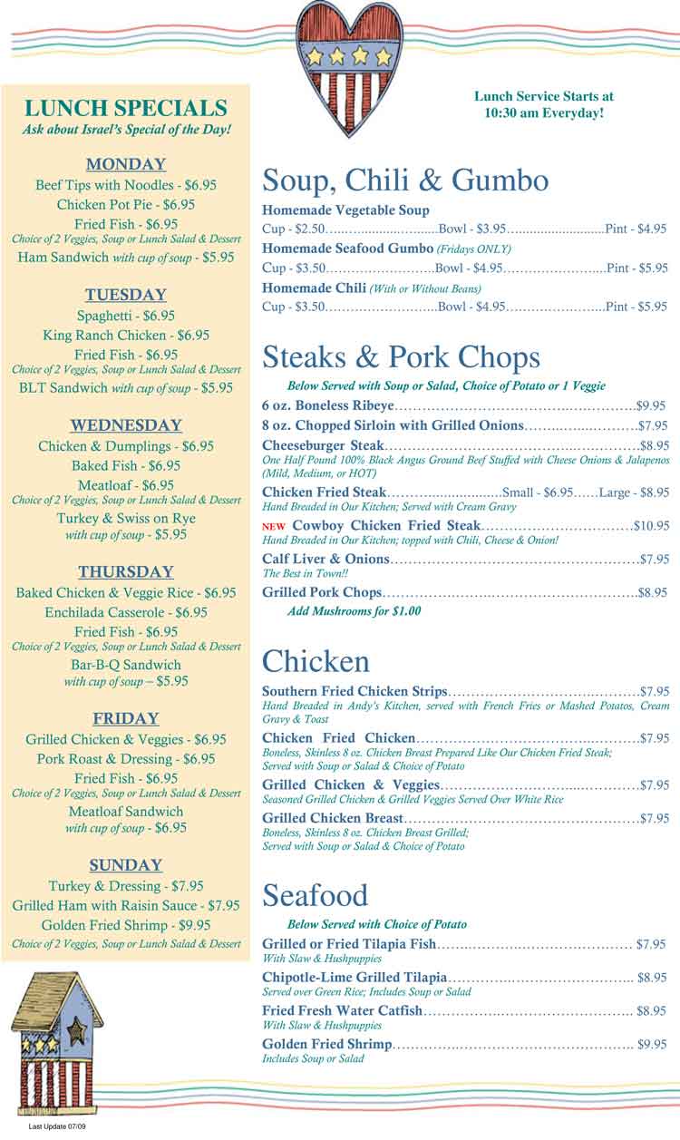 Corpus Christi Restaurants Andys Country Kitchen Restauran Coastal Bend Menu Guide