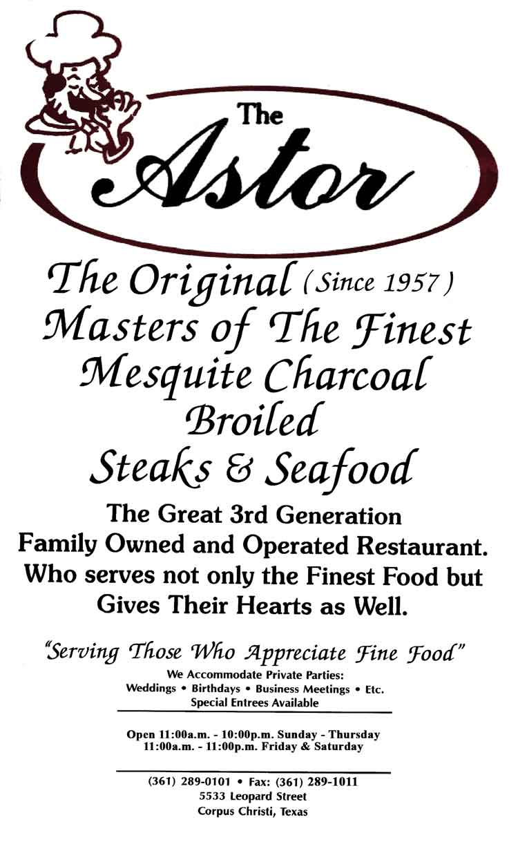 Astor Restaurant Corpus Christi Coastal Bend Menu Guide