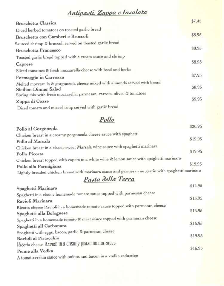 Bellinos Italian Restaurant Menu Rockport Fulton