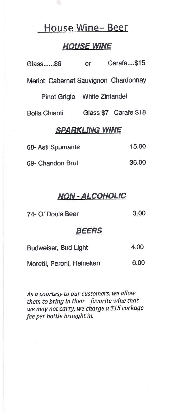 Bellinos Italian Restaurant Wine Menu Rockport Fulton