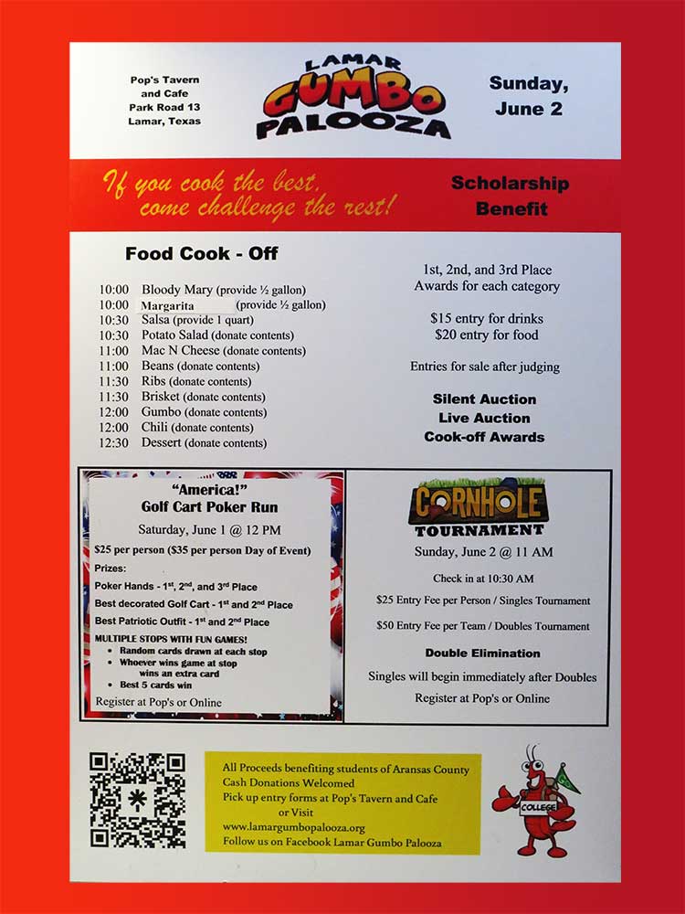 Gumbo Palooza at Pop's Tavern & Cafe in Rokport, Texas