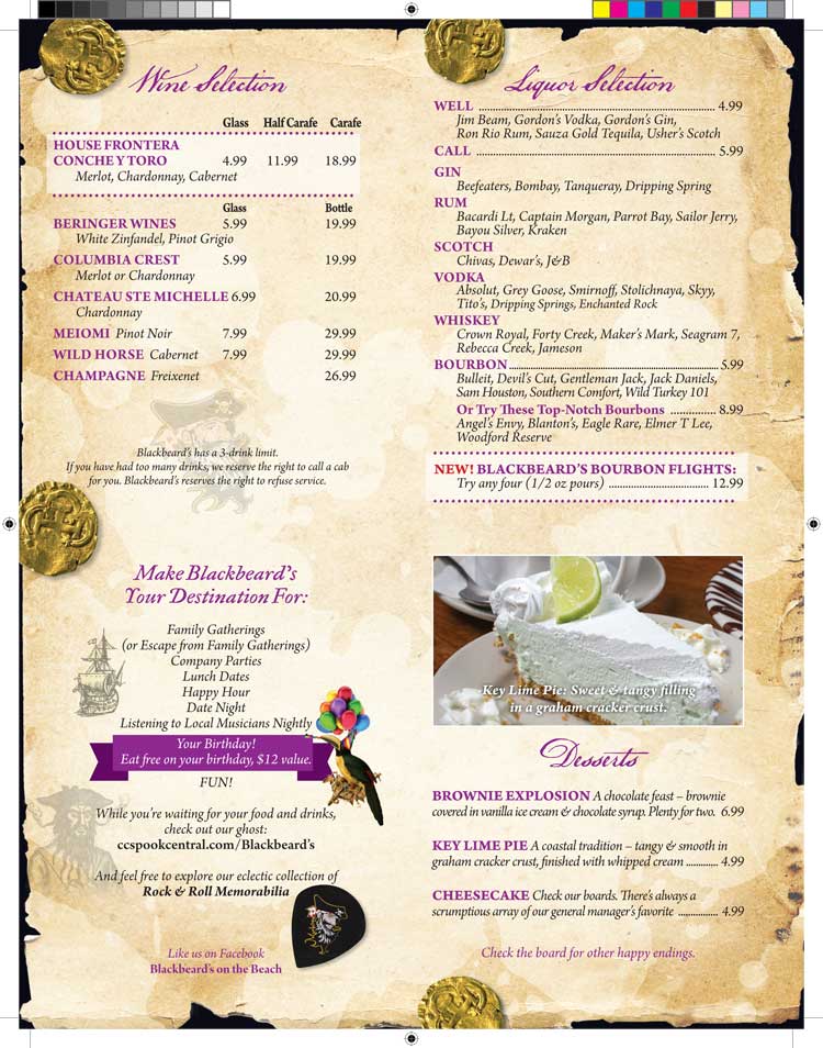 Blackbeard's Drinks Menu