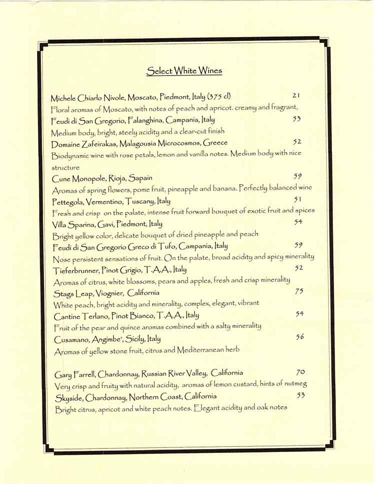 Venetian Hot Plate in Port Aransas Restaurant Menu Venetian Hot Plate Restaurant Wine Menu in Port Aransas, Texas.